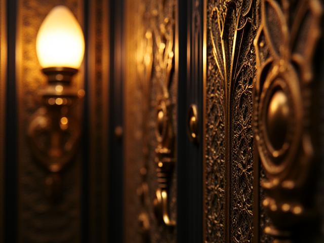 Interior del estudio de grabación Art Decó de Estrella Negra, con detalles elegantes y equipo profesional.